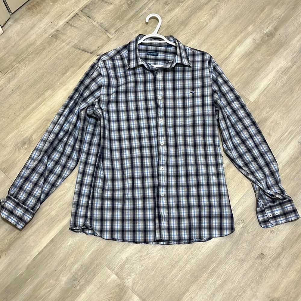Fish hippie blue checkered dress shirt